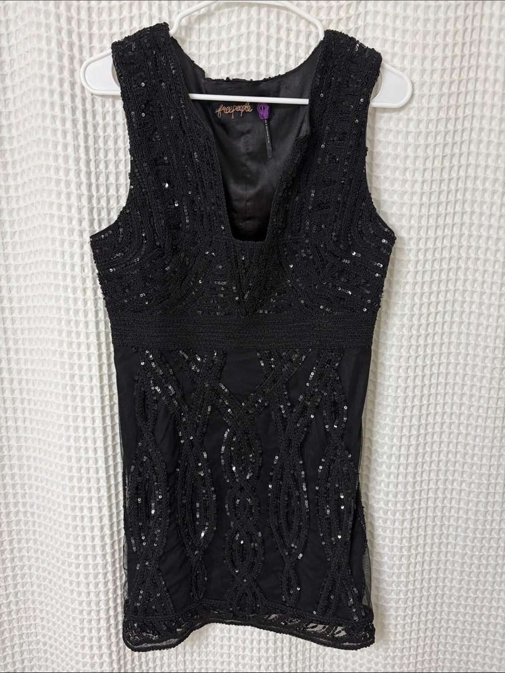 Free People Snake Charmer Sequin Mini Dress Black Sleeveless LBD Size 8